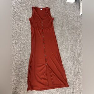 Sleeveless Rust Button-Down Maxi Dress
